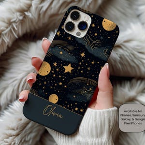 Personalized Vintage Celestial Phone Case, Tough Protective Cover, Moon and Stars, Phone Casing for iPhone 16 15 14 13 12, Galaxy, Pixel