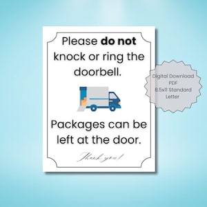 Do Not Disturb Printable Sign, Do Not Ring Doorbell Sign, Do Not Knock Sign, Delivery Driver Sign, Packages Instructions Door Sign