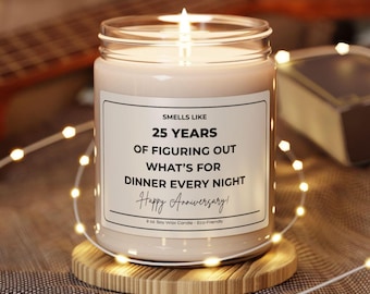 Regalo de 25.º aniversario, vela de 25.º aniversario, divertido regalo de 25.º aniversario de bodas para esposa, novia, esposo o novio.