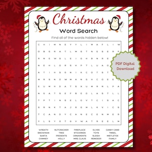 Christmas Word Search, Christmas Word Game, Printable Christmas Game, Holiday Party Game, Christmas Family Game, Kids Christmas Game