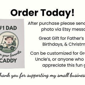 May include: A white golf towel with a green golf cart design and the text "#1 DAD From your favorite CADDY".