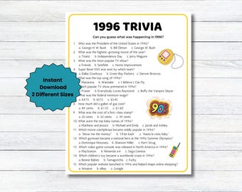 1996 Trivia Spiel, 30. Geburtstag Partyspiel, 30. Geburtstag Partyspiel, 30