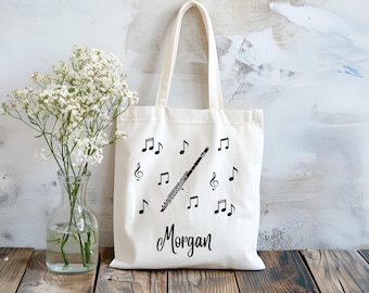 Flute Tote Bag, Personalized Musician Gift, Custom Music Instrument Bag, Concert Band Music Bag, Reusable FlutePlayer Tote