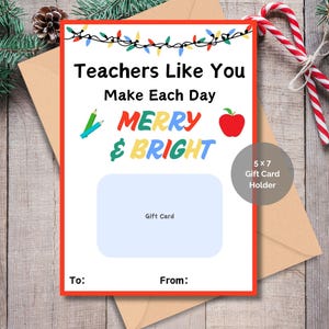 Porta carte regalo di Natale per insegnanti, carta regalo per insegnanti di scuola materna, regalo per insegnanti di asilo nido, biglietto di apprezzamento per insegnanti, porta carte regalo per le feste