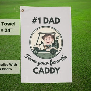 Personalized Custom Golf Towel for Dad with Child's Photo, Father's Day Gift, Golf Accessories, Golf Gift for Dad, Golf Lover Present