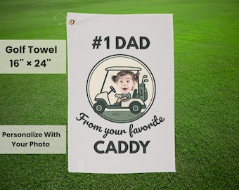 Personalized Custom Golf Towel for Dad with Child's Photo, Father's Day Gift, Golf Accessories, Golf Gift for Dad, Golf Lover Present