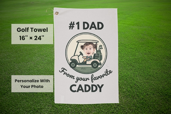 Personalized Custom Golf Towel for Dad with Child's Photo, Father's Day Gift, Golf Accessories, Golf Gift for Dad, Golf Lover Present
