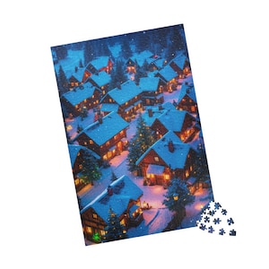 Christmas Village | 500 Piece Puzzle | 1000 Piece Puzzle | Christmas Jigsaw Puzzle | Family Game Night | Holiday Decoration