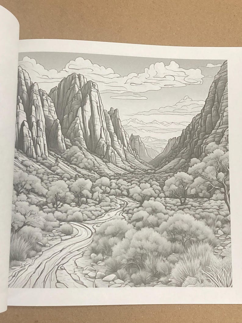 Relaxing Landscapes Coloring Book for Adults | Nature Scenes, Mountains ...