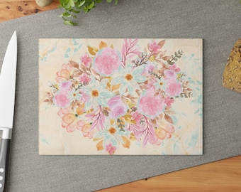 Tabla de cortar / Diseño floral de vidrio / Decoración de cocina