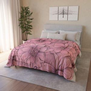 Pink Floral Fleece Blanket: Soft Sherpa Throw, Cozy Bedding