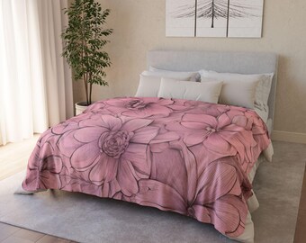 Manta polar con estampado floral rosa: suave manta de sherpa, ropa de cama acogedora