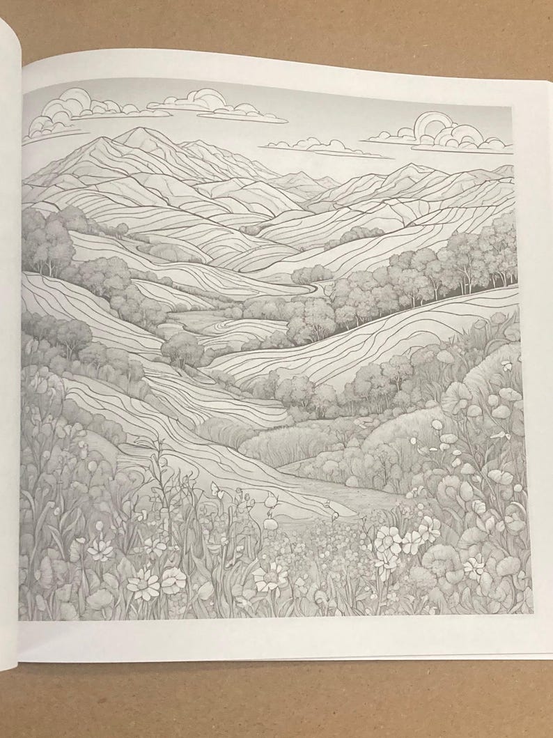 Relaxing Landscapes Coloring Book for Adults | Nature Scenes, Mountains ...