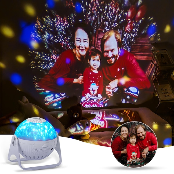 Gepersonaliseerde fotosterprojectorlamp, rond aangepast geheugennachtlampje, draaibaar Bluetooth-afstandsbedieningstimer Oplaadbare plug-in cadeau