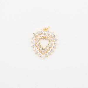 CZ Pave Heart Drop Charm with Marquise CZ Border – Micro CZ Pendant for Necklace, Gold Plated Teardrop Style Open Heart Charm