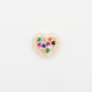 Colorful CZ Pave Heart Charm – Multicolor Micro CZ Pendant for Necklace Making, 20x20mm