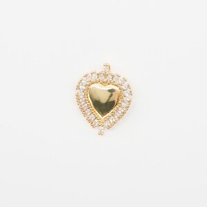 Gold Heart Charm with CZ Halo – Micro Pave Pendant for Necklace & Bracelet Making