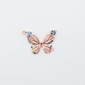 Pendentif papillon arc-en-ciel pavé de zircone cubique – Charm pavé de micro cz pour une fabrication de bijoux colorés