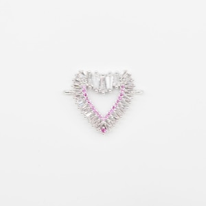 Silver CZ Double Connector Heart Pendant – Pink Accent Open Heart Charm for Bracelets & Necklaces