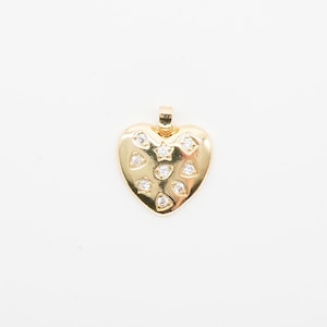 Polished Gold Heart Charm with CZ Inlaid Stars & Drops – 18K Plated Micro Pave Pendant for Jewelry Design
