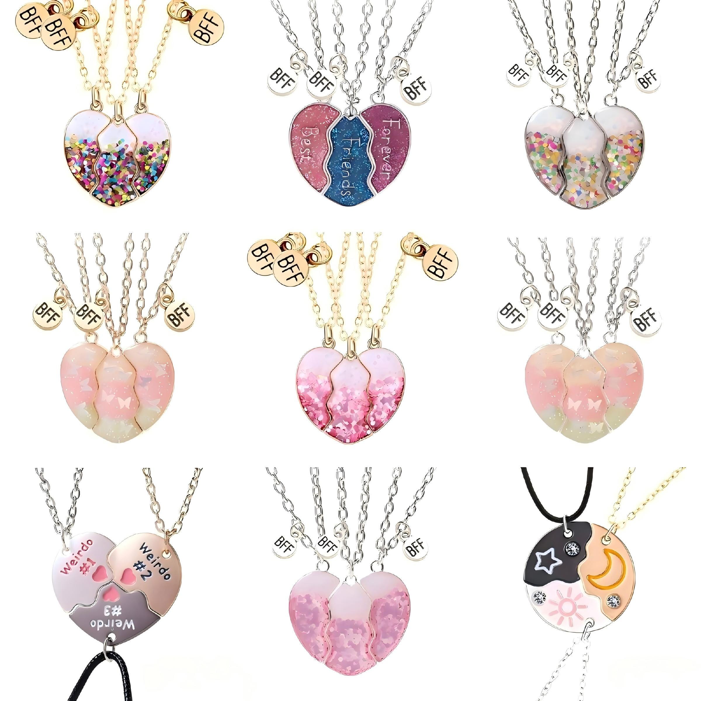 BFF Heart-shaped Magnetic Necklace Set for Best Friends, Alloy