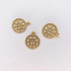 Round Cross Charm with CZ Halo | Gold Filled Religious Connector Pendant | Micro Pave Christian Charm