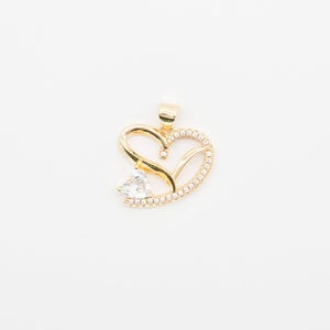 Gold Heart CZ Pave Pendant – Micro Charm with Crystal Butterfly for Romantic Jewelry Designs