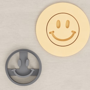 Hand Drawn Style Emoji Face With Smile Cookie / Polymer Clay Cutter With Imprint - Various Sizes