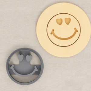 Smiling Face with Heart Eyes Emoji Cookie / Polymer Clay Cutter With Imprint - Various Sizes