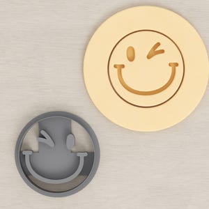 Winking Face Emoji Cookie / Polymer Clay Cutter With Imprint - Various Sizes