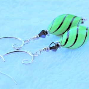 Murano Lime Green Glass Swirl Twist Earrings
