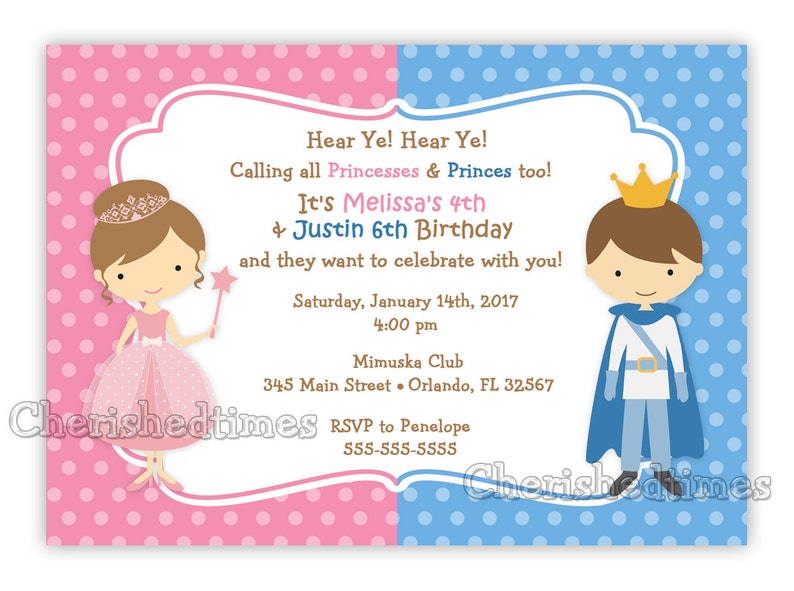 Princess And Prince Birthday Invitation Digital File Etsy