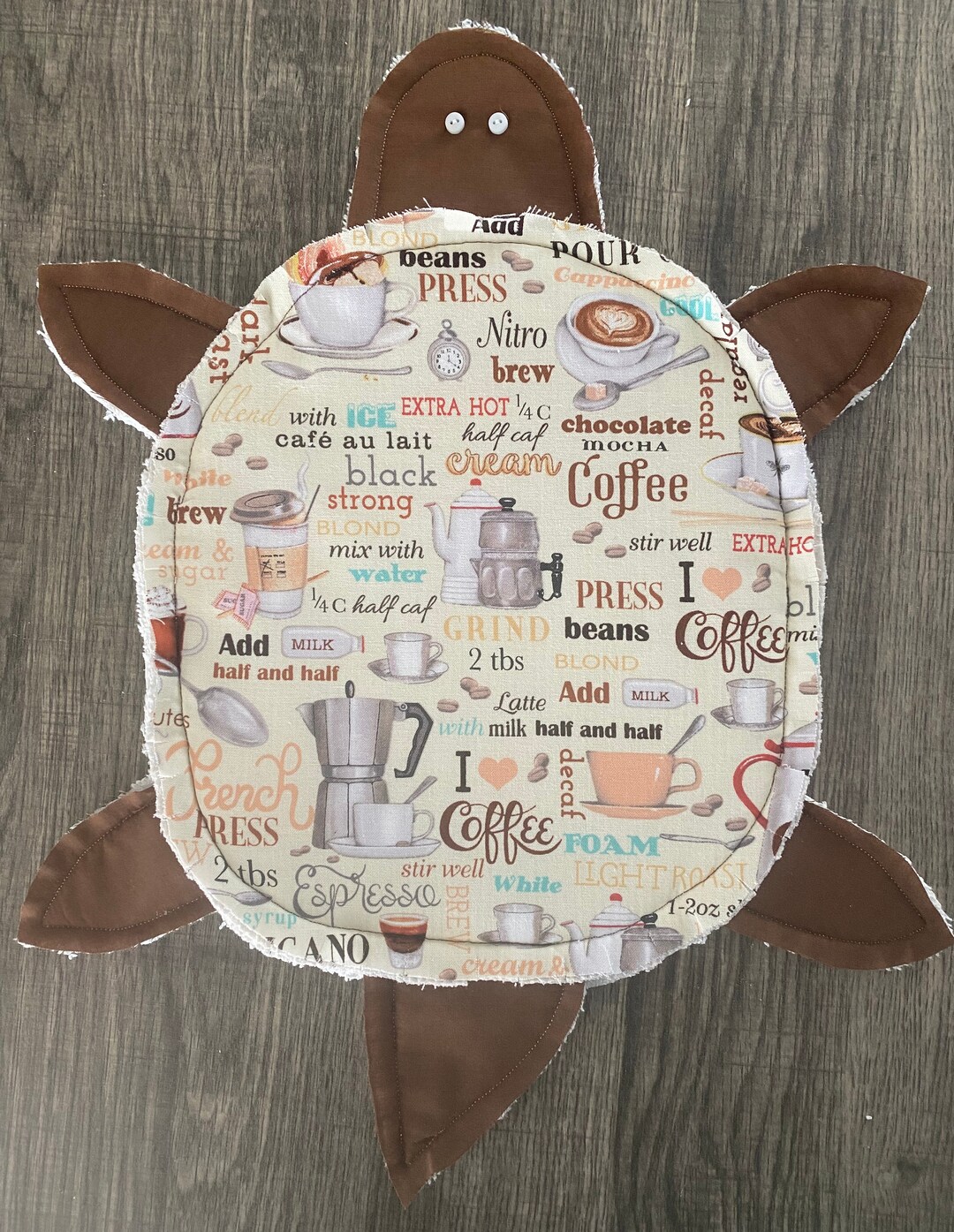 The Turtle Kitchen Floor Mop Handmade Coffee Theme Cotton Fabric Brown ...