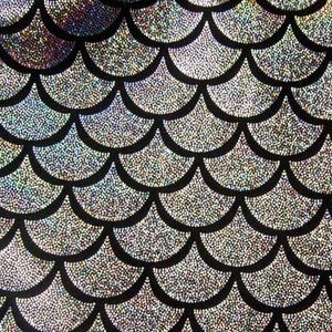 Silver Large Fish, Mermaid, Dragon Scale Mystique  Lycra Fabric