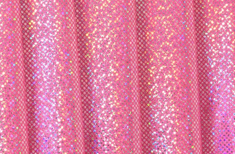 Hot Pink with Silver Holographic Dots  Stretch Lycra Fabric image 1