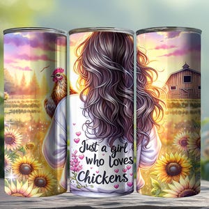 Just A Girl Who Loves Chickens Tumbler Wrap, 20oz Skinny Sublimation Tumbler Design, Farm Sunflower Chicken Lover Tumbler Wrap Design
