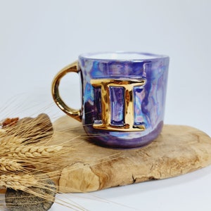 Zodiac Sign Mug Personalized Ceramic Mug Zodiac Ceramic Gift Personalised Zodiac Sign Golden Detail Mug Custom Handmade Ceramic Mug Purple image 10