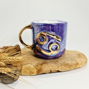 Zodiac Sign Mug Personalized Ceramic Mug Zodiac Ceramic Gift Personalised Zodiac Sign Golden Detail Mug Custom Handmade Ceramic Mug Purple image 4