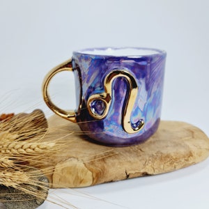 Zodiac Sign Mug Personalized Ceramic Mug Zodiac Ceramic Gift Personalised Zodiac Sign Golden Detail Mug Custom Handmade Ceramic Mug Purple image 7