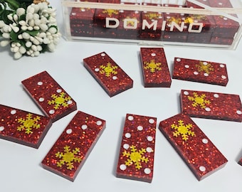 Christmas Dominoes Both Wooden and Epoxy Domino Sets Handmade Dominoes Set Olive Wood Domino Sets