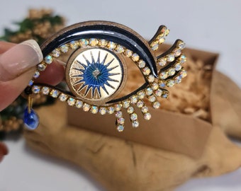 Evil Eye Brooch Handmade Protection Brooch Swarovski Crystal Brooch Protection Evil Eye Jewelry Perfect Christmas Gift with Crystal Details