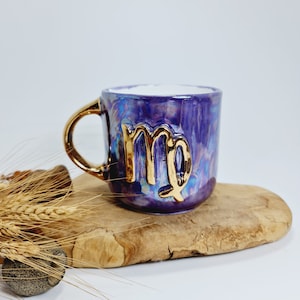 Zodiac Sign Mug Personalized Ceramic Mug Zodiac Ceramic Gift Personalised Zodiac Sign Golden Detail Mug Custom Handmade Ceramic Mug Purple image 6
