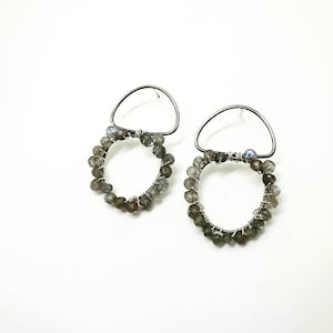 Oxidised Silver and Labradorite Earrings, modern earrings, handmade earrings
