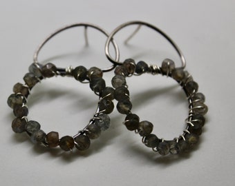Oxidised Silver and Labradorite Earrings, modern earrings, handmade earrings