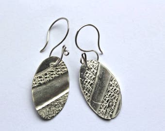 Sterling Silver Handmade Foldformed and Textured Oval Earrings, contemporary earrings, modern earrings, silver earrings, handmade earrings