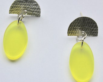 Yellow Acrylic and Sterling Silver Earrings, handmade earrings, modern earrings, contemporary earrings, silver earrings, yellow earrings