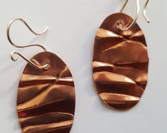 Oval Textured Copper Earrings, contemporary earrings,modern earrings,textured earrings, oval earrings, copper earrings,handmade earrings