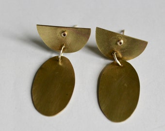 Brass and Silver Earrings, modern earrings, contemporary earrings, oval earrings, handmade earrings, brass earrings,