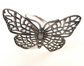 Oxidised Butterfly Ring, butterfly ring, silver butterfly ring, black silver butterfly ring, blackened silver butterfly ring, statement ring