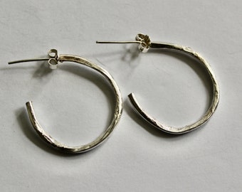 Handmade Reticulated Silver Hoop Earrings, silver hoop earrings, contemporary earrings, silver earrings, hoop earrings